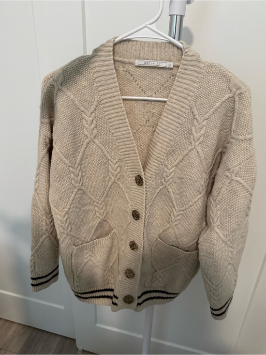 Zet zet Sweaters - Cream Cable Knit Button-Up Cardigan
